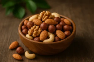 Miska z różnymi orzechami jako zdrowa przekąska wspierająca codzienną dietę